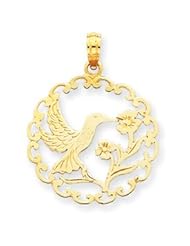 14k Gold Hummingbird in Round Frame Pendant