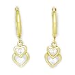 14K Yellow Gold CZ Heart Duet Huggy Earrings