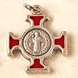 Red Enamel Inlay and Silver Trim Saint Benedict Crucifix - 3/4" Height - Pendant - Made in Italy