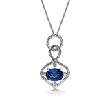 14k White Gold Blue Sapphire & Diamond Necklace.