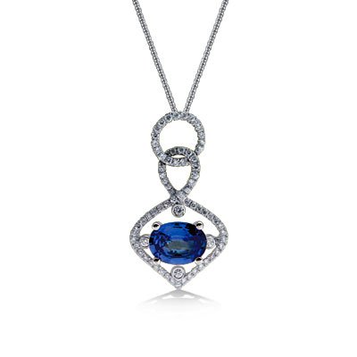14k White Gold Blue Sapphire & Diamond Necklace.