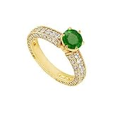 Emerald and Diamond Engagement Ring : 14K Yellow Gold - 1.50 CT TGW