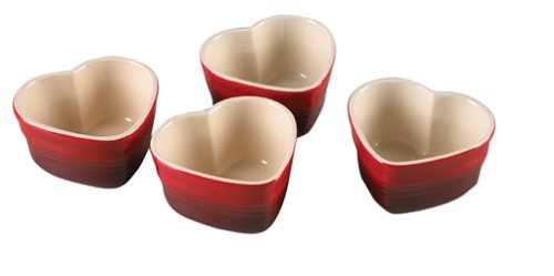 Le Creuset Set of 4 Heart-Shaped Poterie Ramekin Set, Red