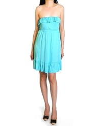 Strapless Rayon/Spandex Ruched  Babydoll Mini Dress  With Ruffles