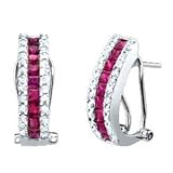 2 1/8 Carat Ruby & Diamond 14k White Gold Fashion/Hoop Earrings