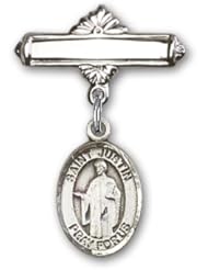 Sterling Silver Baby Badge with St. Justin Charm and Polished Badge Pin