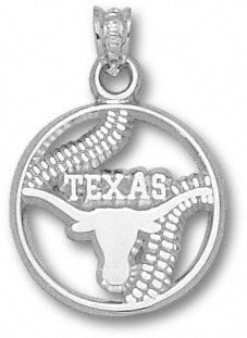 Texas Longhorns Solid Sterling Silver ”TEXAS” Longhorn Pierced Baseball Pendant