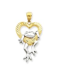 14k Gold and Rhodium D/C Frog in Heart Pendant