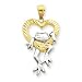 14k and Rhodium Diamond-Cut Frog in Heart Pendant - Measures 33.9x17.6mm - JewelryWeb