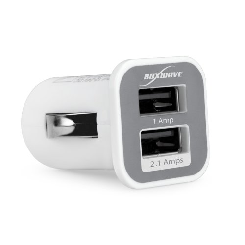 BoxWave Dual Micro High Current Nokia 8855 Car Charger - Universal 2-Port, Dual USB Car Charger for Nokia 8855 (2.1 Amps - White)