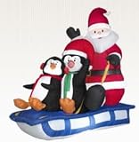 5 Ft. Long - Gemmy Christmas Airblown Inflatable - Santa and Penguins on Sled