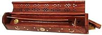Wooden Coffin Incense Burner - Sun and Moon Inlays - Storage Compartment by Incense Holders From India