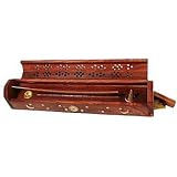 Wooden Coffin Incense Burner - Sun and Moon Inlays - Storage Compartment