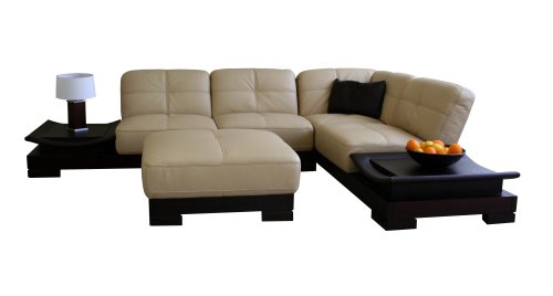 Baxton Studios 3-Piece Leather Sectional Set, Beige/Brown