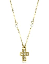 1928 Jewelry Gold with Pearl Cross Necklace, 16"