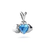 14K White Gold Heart Genuine Blue Topaz Celtic Claddagh Pendant