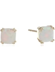 10k Yellow Gold, October Birthstone, Created Opal Earrings