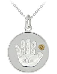 Sterling Silver Citrine November Birthstone Hand print Pendant Necklace , 18"