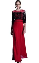 Jeweled Crystal Lace Elbow Length Sleeves Satin/Silk/Tulle Prom Dress 