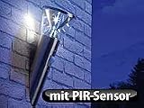 Lunartec Solar-LED-Wandlampe aus Edelstahl mit PIR-Sensor