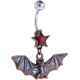 Red Cubic Zirconia Star Bronze Gothic Bat Dangle Belly Ring