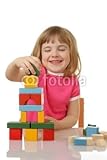 IMAGE OF Wallmonkeys Peel and Stick Wall Decals - Little Girl Playing with Cubes - 60