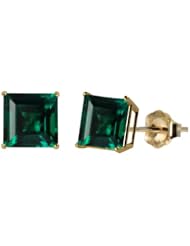 10k Gold Princess Square Gemstone Earrings Studs (6mm )