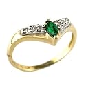 10K Yellow Marquise Emerald and Diamond V-Shaped Ring