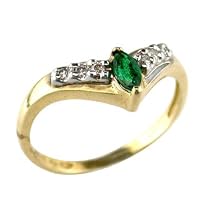 10K Yellow Marquise Emerald and Diamond V-Shaped Ring