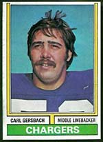1974 Topps Regular (Football) Card# 202 Carl Gerbach of the San Diego Chargers VGX Condition