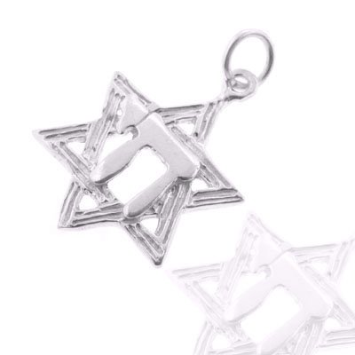 Get Gifts – 925 Sterling Silver Jewelry, Chai Over Star of David Charm, Adjustable Fit, Plus Free Special Gift Pouch