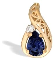 14K Yellow Gold Genuine Pear Sapphire and Diamond Pendant