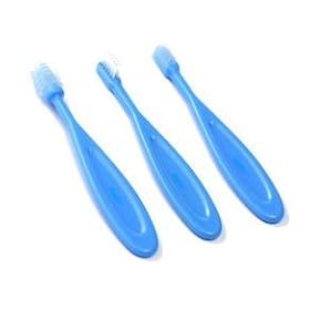 BLUE Silicone & Soft Bristle Toothbrush FOR BABY * 3-stage cleaning set * (For 3 Months +)