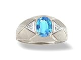 14K White Gold Genuine Oval Blue Topaz and Diamond Ring