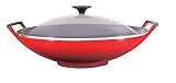 IMAGE OF Le Creuset Enameled Cast-Iron 14-1/4-Inch Wok with Glass Lid, Red