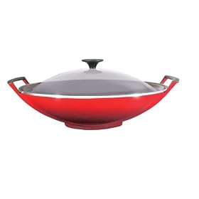 Le Creuset Cast Iron Wok with Glass Lid, Cerise, 36 cm