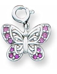 Sterling Silver Pink Cz Butterfly Charm