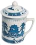 Blue Canton covered coffee / tea mug - porcelain, blue and white