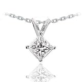 14k White Gold Princess Cut Solitaire Pendant Necklace (0.35ctw, H-I, I1) very-good cut 16 Chain Included.