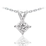 14k White Gold Princess Cut Solitaire Pendant Necklace (0.50ctw, H-I, I1) very-good cut 16" Chain Included.