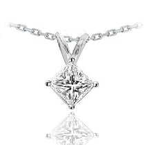 14k White Gold Princess Cut Solitaire Pendant Necklace (0.50ctw, H-I, I1) very-good cut 16" Chain Included.