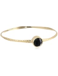 Round Black Glass 0.5 Micron Gold Plated Brass Bangle Bracelet