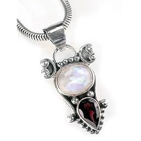 Sterling Silver Garnet and Rainbow MOONSTONE Pendant by Moonstone