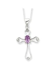 Sterling Silver Amethyst Cross Necklace - 18 Inch