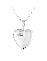 Sterling silver 0.01ct White Diamonds SS & Heart Shaped Cross Locket w/ Dia Necklace (G-H, SI1-SI2)