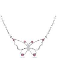 0.18 carats Round Pink Sapphire and Diamond Butterfly Pendant
