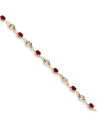 14K African Ruby and White Sapphire Oval and Round Bracelet