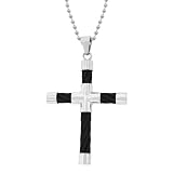 Men's Stainless Steel Cable Cross Pendant with Black Plating, 22''