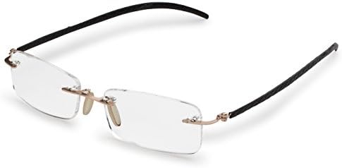 Specs Gold Rimless Reading Glasses with Black Leather Temples-Flexible TR90 Material -Leather Pouch and Cleaning Cloth Included +1.50