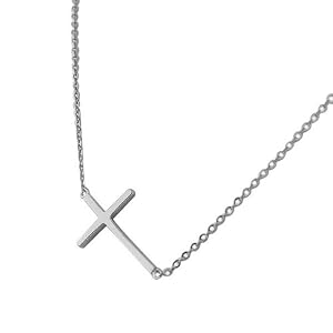 Sterling Silver Womens Silver White Gold Plated Horizontal Cross Pendant Necklace